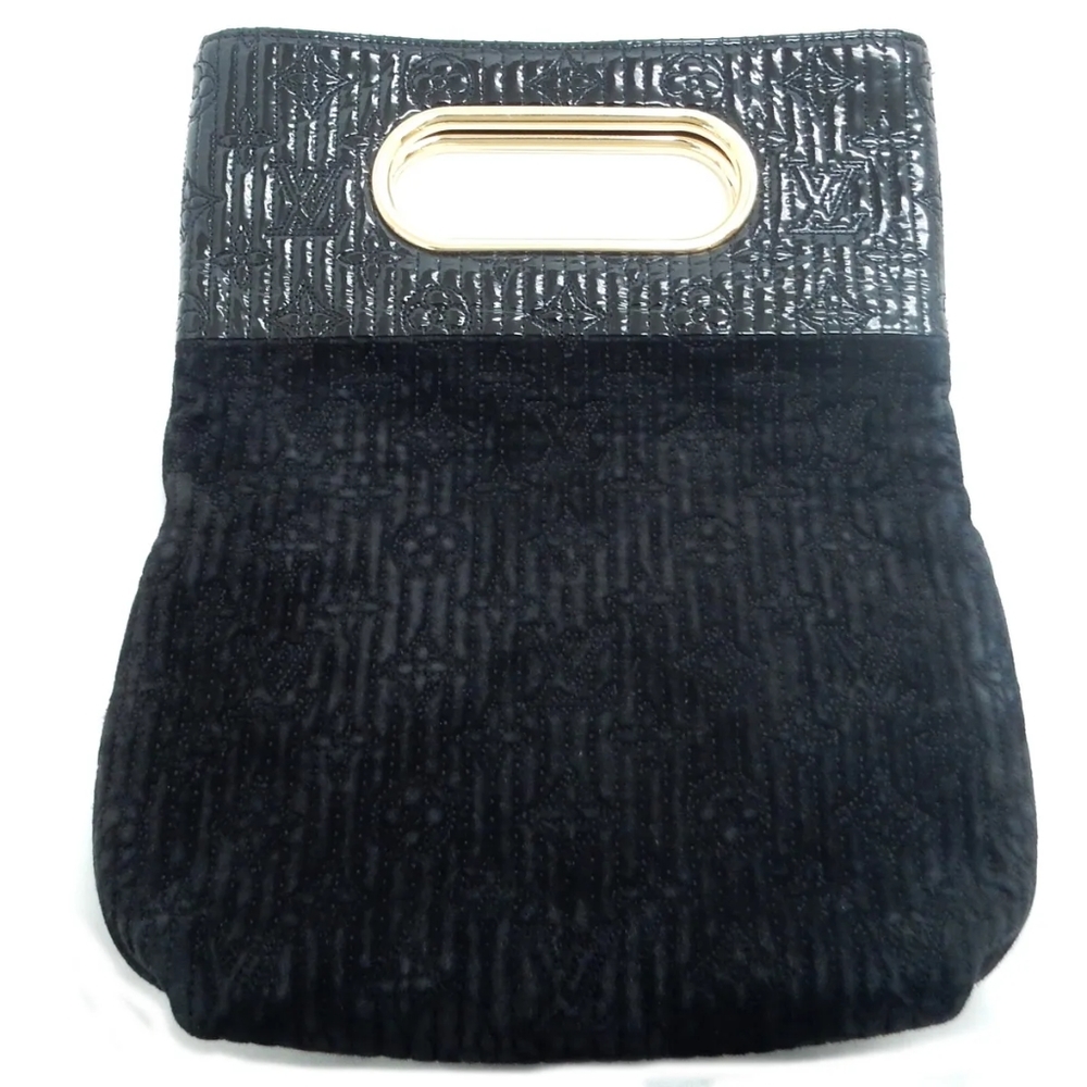 Vintage Louis Vuitton Black Suede Monogram Motard Afterdark Clutch